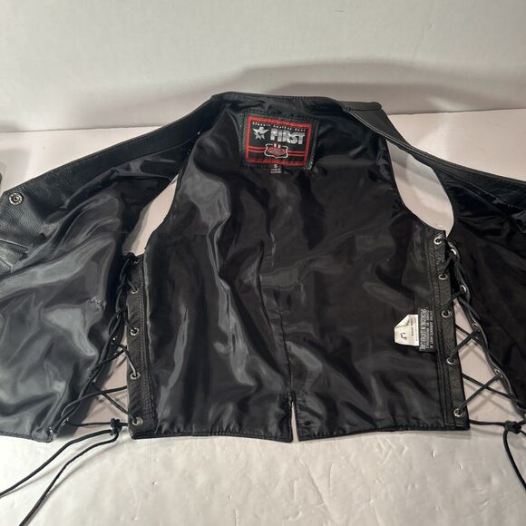First Classic Women’s Leather Biker Vest Size Small Black Braided Lace Sides - Picture 6 of 10
